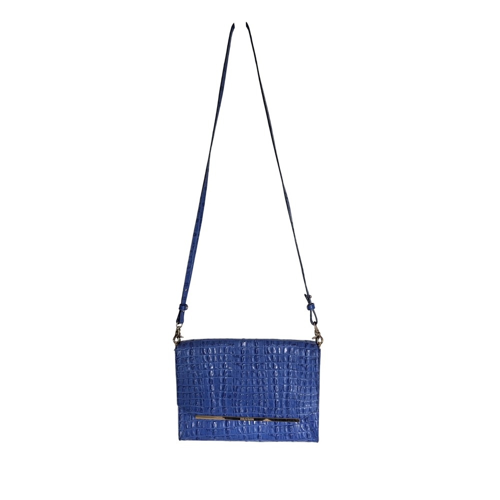 Brahmin Bailee Melbourne Crossbody Bag Blue Croc Embossed Leather Gold Hardware